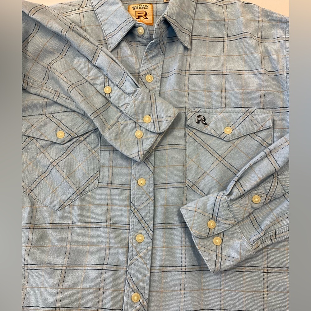 RESISTOL Double R Blue Plaid Button Front Long Sleeve Shirt, sz MD - Picture 4 of 11